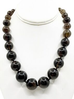 sterling silver 10mm to 20mm graduated smoky quartz bead necklace - GM937